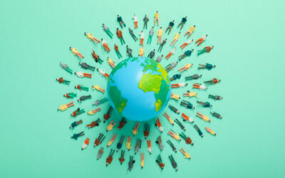 People around a globe.